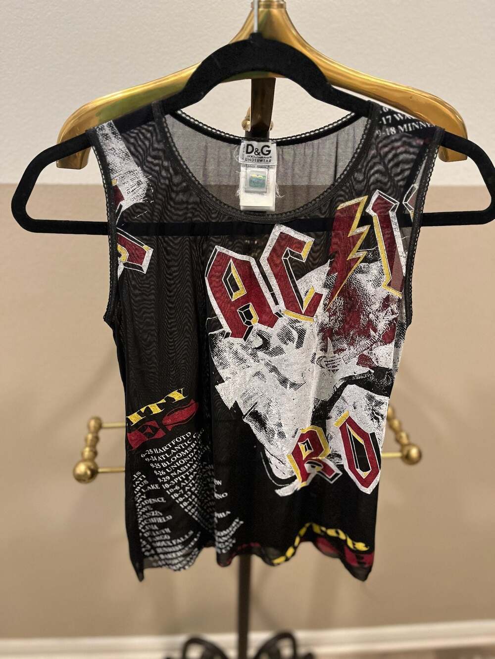 Vintage Y2K D&G Dolce & Gabbana AC/DC Rock Tour Graphic Mesh Tank Top